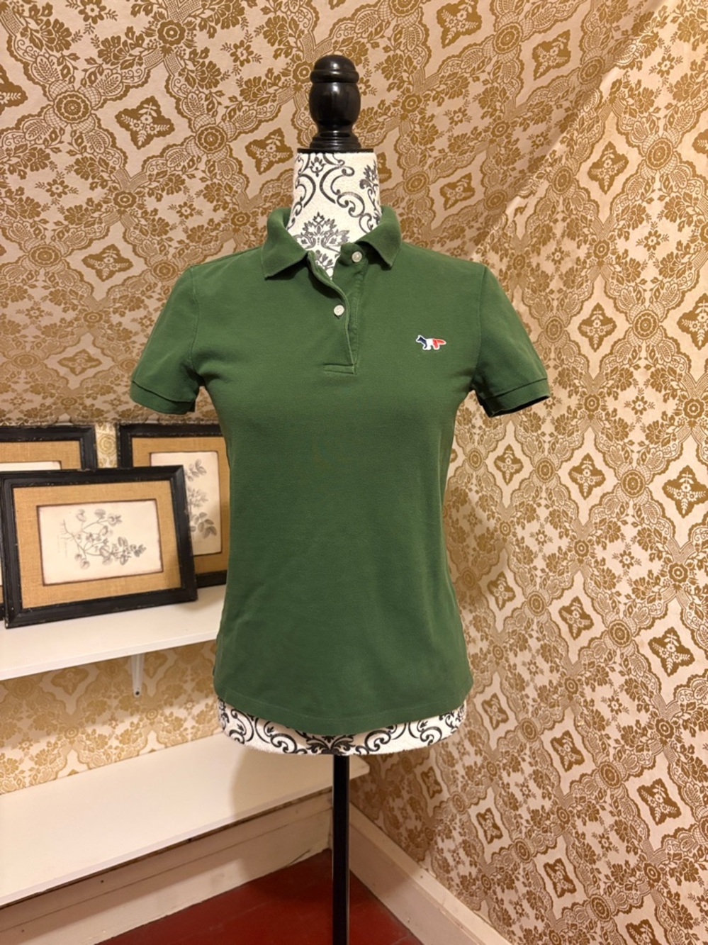 MAISON KITSUNÉ Forrest Green Polo with Collar and fox logo